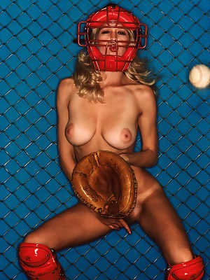 Classic baseball playing models tease in game with big tits & hard bats