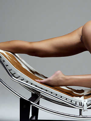 Centerfold Jennifer Vaughn strips lace bra & silky pantyhose to recline nude