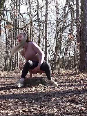 Gorgeous European squats in the woods to piss