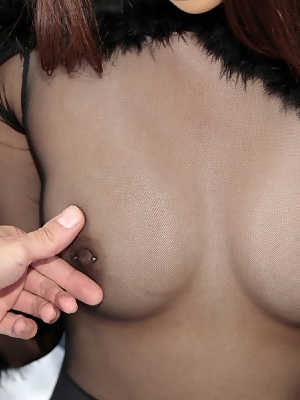 Hot pierced teen girlfriend in sheer nylon showing nice ass & fucking cowgirl