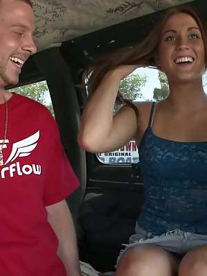 Tanned brunette Janessa Price	joins strangers in a van and gets fucked