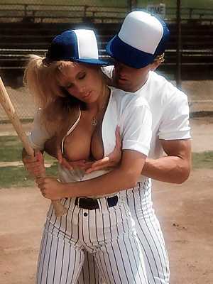 Sexy babes Christa and Janine Lindemulder get fucked by a baseball player