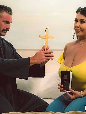 Big titted Latina chick Jaylene Rio seduces a priest during an exorcism