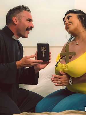 Big titted Latina chick Jaylene Rio seduces a priest during an exorcism