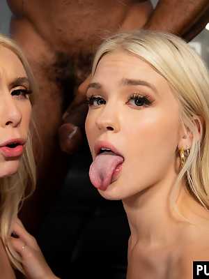 Blondes Jazlyn Ray and Kay Lovely have lesbian sex before an interracial 3some