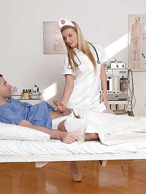 European nurse Jemma Valentine giving a sick penis a handjob