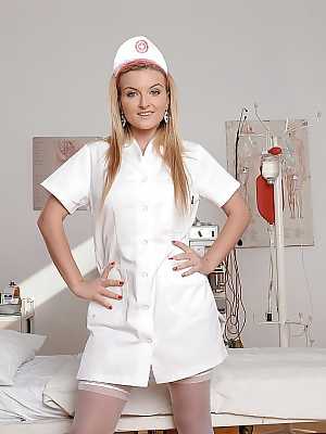 Babe Jemma Valentine looking hoot in high heels and nurse uniform