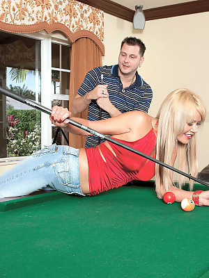 Blonde Jenny Hamilton gets a hardcore shagging after a pool table blowjob