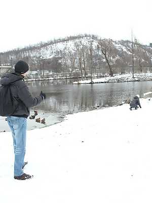 Kissing couple fuck hard and deep to get warm after playing in the snow