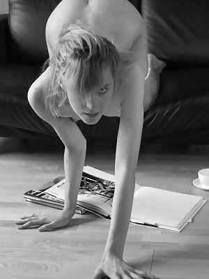 Slim girl Joceline Brook Hamilton strike great nude poses in black and white