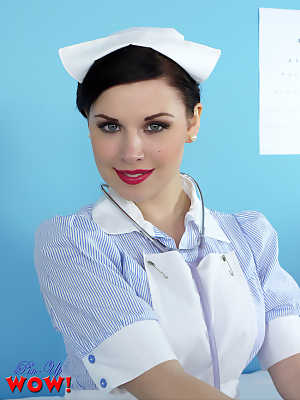 Sexy vintage nurse Jocelyn-Kay removes her uniform to cheer up the patients